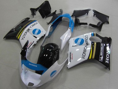 Best 1996-2007 Honda CBR1100XX Blackbird Motorcycle Fairings - White Blue Glossy Black Konica Minolta UK