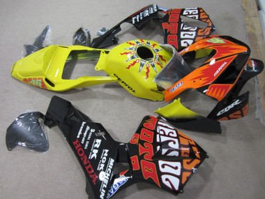 Best 2003-2004 Honda CBR600RR Motorcycle Fairings - Yellow Orange Glossy Black Rossi Repsol 46 UK