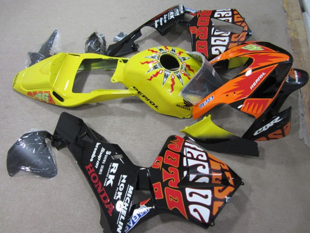 2003-2004 Honda CBR600RR Motorcycle Fairings - Yellow Orange Glossy Black Rossi Repsol 46 UK
