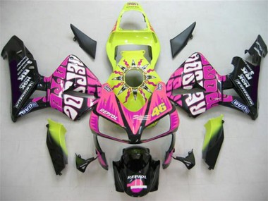 Best 2003-2004 Honda CBR600RR Motorcycle Fairings - Yellow Pink Glossy Black Valentino Rossi UK