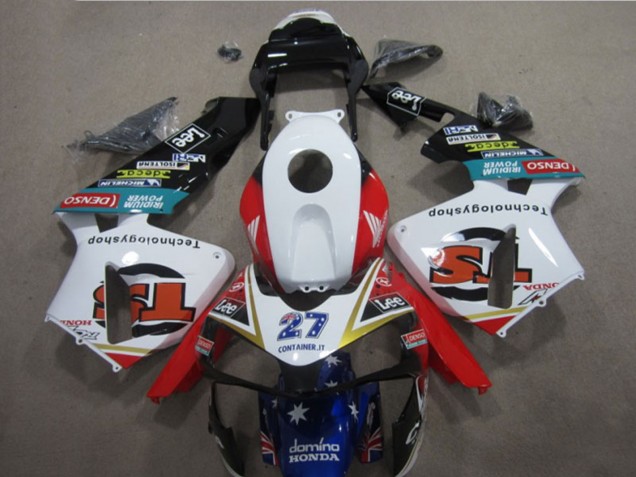 2005-2006 Honda CBR600RR Motorcycle Fairings - White Red Blue Glossy Black Star Lee 27 UK