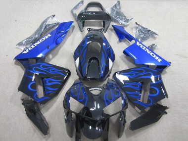Best 2005-2006 Honda CBR600RR Motorcycle Fairing Kits - Glossy Black Blue Flame UK