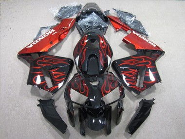 Best 2005-2006 Honda CBR600RR Bike Fairings - Glossy Black Red Flame UK