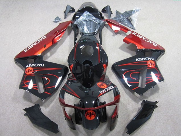 2005-2006 Honda CBR600RR Motorcycle Fairings - Glossy Black Red BACARDI UK