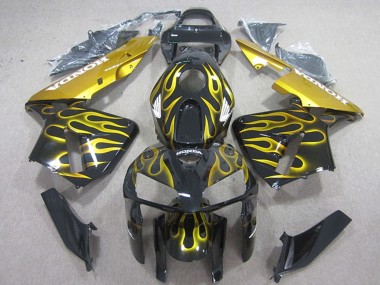 Best 2005-2006 Honda CBR600RR Motorcycle Fairings - Glossy Black Yellow Flame UK