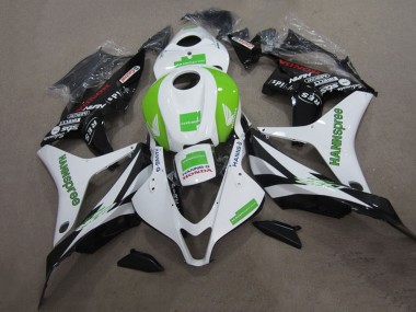 Best 2007-2008 Honda CBR600RR Motorcycle Fairing Kits - White Green Glossy Black Hannspree UK