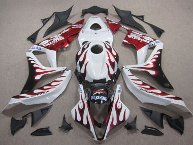 Best 2007-2008 Honda CBR600RR Motorcycle Fairings - White Red Glossy Black Flame UK