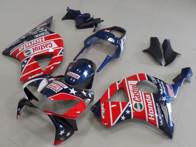 2002-2003 Honda CBR900RR 954 Motorcycle Fairings - Blue Red Cycle World Castrol UK