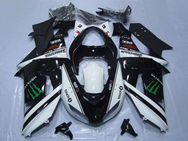 Best 2006-2007 Kawasaki ZX10R Motorcycle Fairings - White Glossy Black Green Elf Touch4 Monster UK