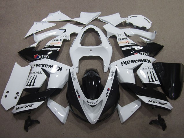 2006-2007 Kawasaki ZX10R Motorcycle Fairings - White Glossy Black Elf Touch4 Monster Energy UK