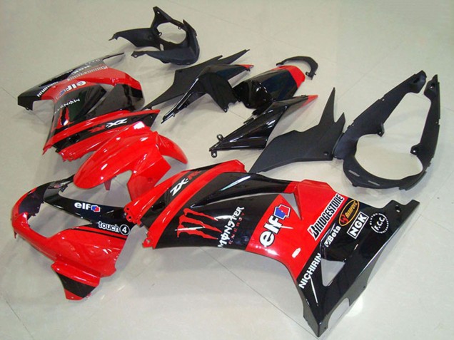 2008-2012 Kawasaki ZX250R Motorcycle Fairings - Red Glossy Black Elf Touch4 Monster UK