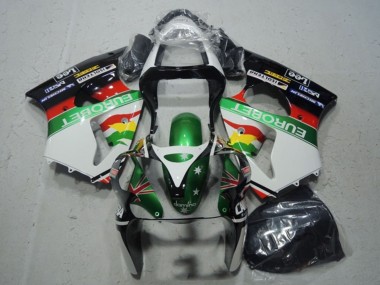 Best 2000-2002 Kawasaki ZX6R Motorcycle Fairings - White Green Red Yellow Black Star EuroBet UK