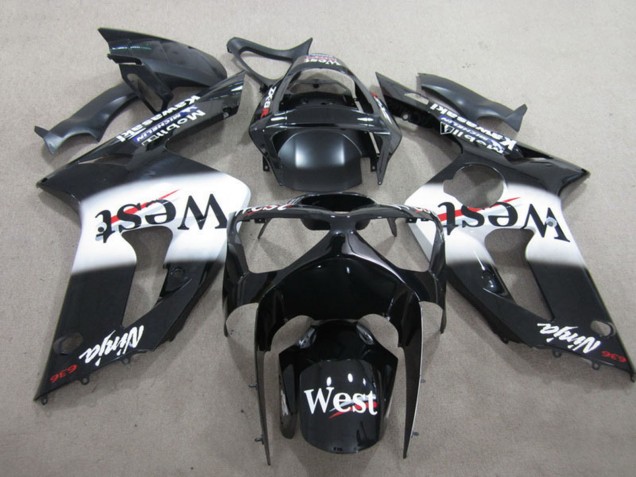 2003-2004 Kawasaki ZX6R Motorcycle Fairing - Glossy Black White West UK