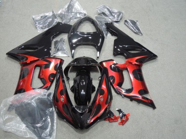 Best 2005-2006 Kawasaki ZX6R Motorcycle Fairings - Glossy Black Red UK