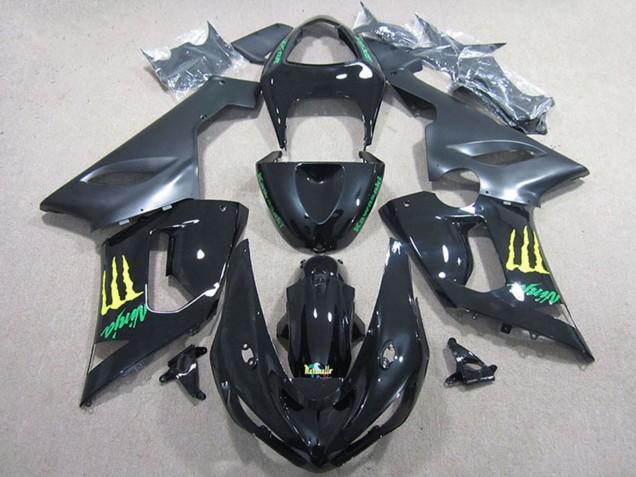 2005-2006 Kawasaki ZX6R Motorcycle Fairing - Glossy Black Yellow Monster UK