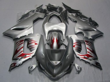 Best 2005-2006 Kawasaki ZX6R Motorcycle Fairings - Silver Red Flame Ninja UK