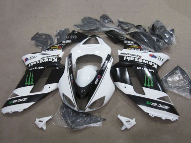 Best 2007-2008 Kawasaki ZX6R Motorcycle Fairings - Black White Monster UK