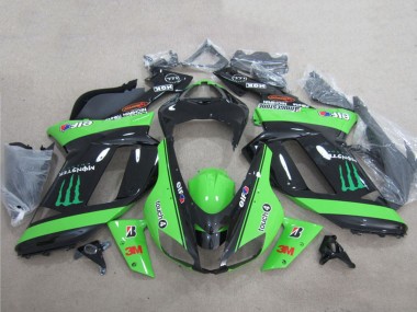 Best 2007-2008 Kawasaki ZX6R Motorcycle Fairings - Green Black 3M Monster UK