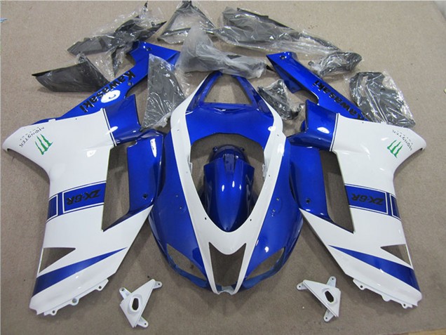 2007-2008 Kawasaki ZX6R Motorcycle Fairings - Blue White Monster UK