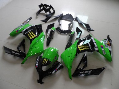 Best 2013-2018 Kawasaki ZX300R Motorcycle Fairings - Green Glossy Black Yellow Elf Touch4 Monster UK