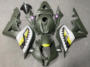 Best 2007-2008 Honda CBR600RR Motorcycle Fairings - Army Green White Yellow Shark UK