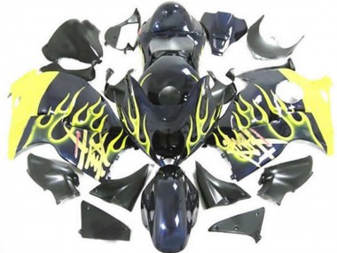Best 1996-2007 Suzuki GSXR 1300 Motorcycle Fairings - Glossy Black Yellow Flame UK