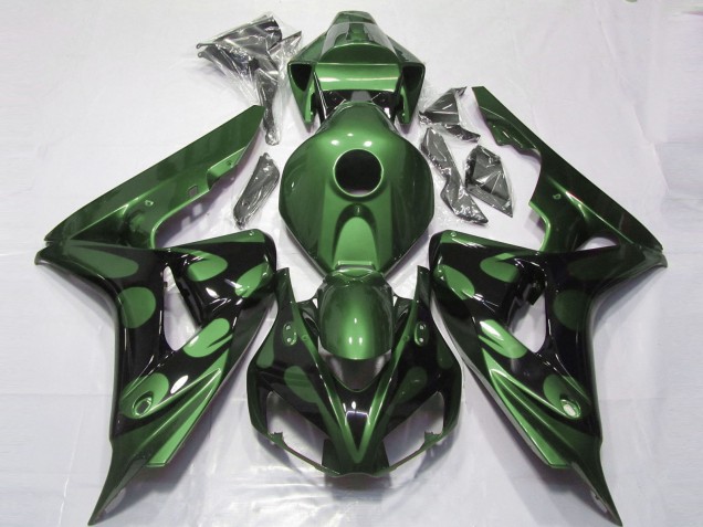 2006-2007 Honda CBR1000RR Motorcycle Fairings - Green Glossy Black Flame UK