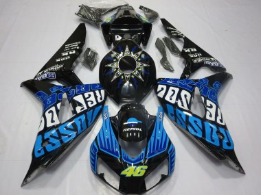 Best 2006-2007 Honda CBR1000RR Motorcycle Fairings - Glossy Black Blue Rossi 46 UK