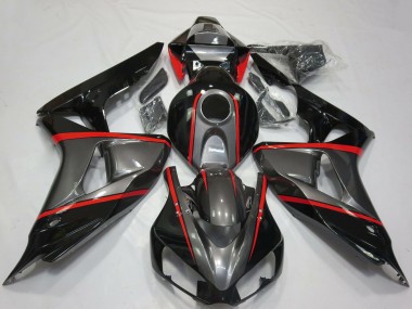 Best 2006-2007 Honda CBR1000RR Motorcycle Fairings - Grey Glossy Black Red Stripe UK