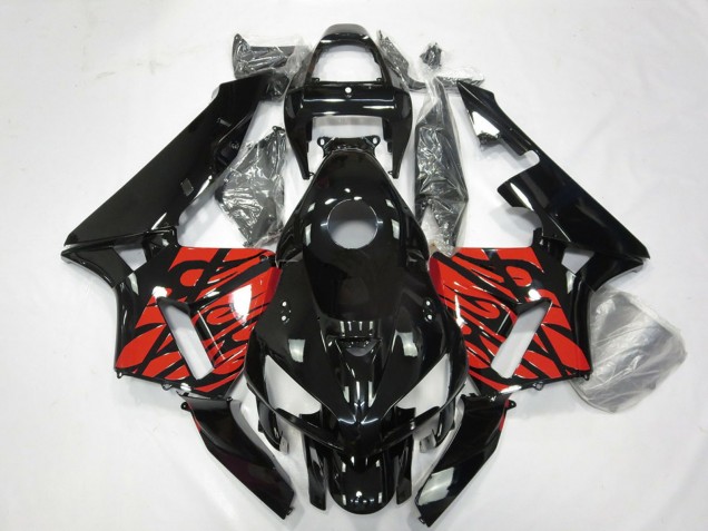 2005-2006 Honda CBR600RR Motorcycle Fairings - Glossy Black and Tribal Red UK