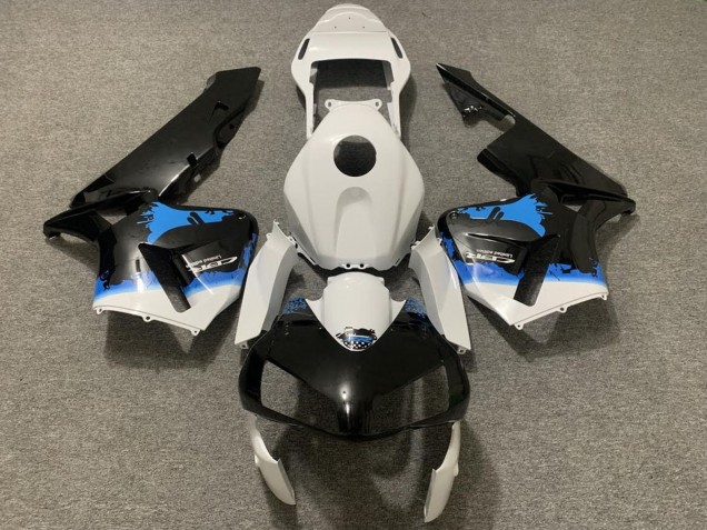 2003-2004 Honda CBR600RR Motorcycle Fairing - White Blue Glossy Black Splatter UK