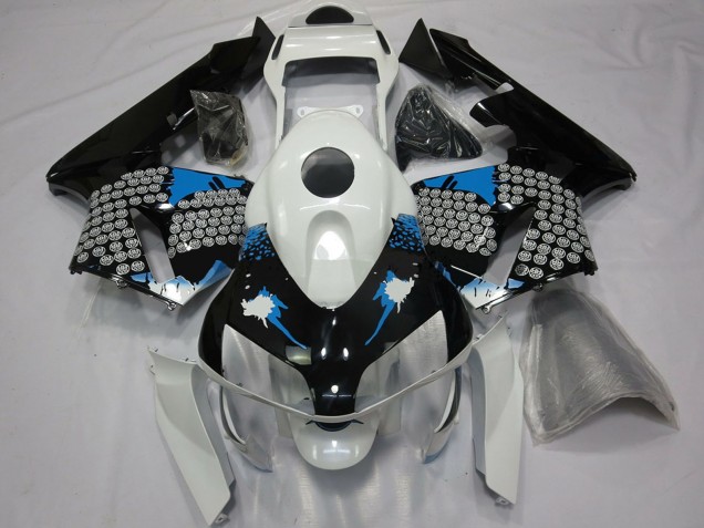 2003-2004 Honda CBR600RR Motorcycle Fairings - White Blue Glossy Black Splatter UK