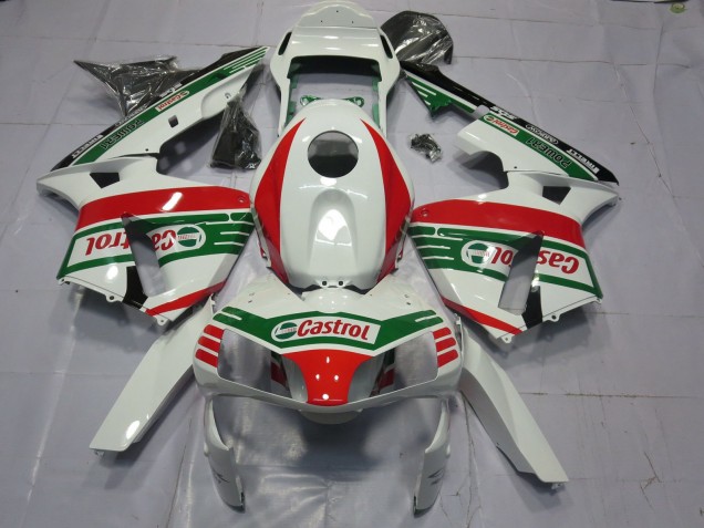 2003-2004 Honda CBR600RR Motorcycle Fairings - White Red Green Castrol UK