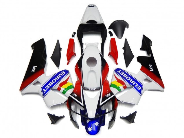 2003-2004 Honda CBR600RR Motorcycle Fairing - White Red Blue Glossy Black EuroBet UK