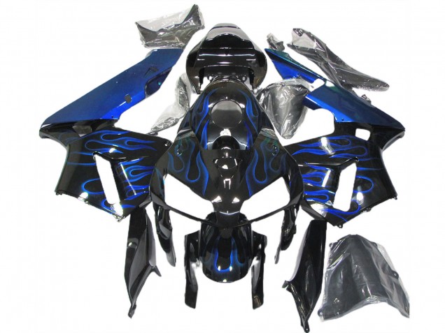 2005-2006 Honda CBR600RR Motorcycle Fairings - Glossy Black Blue Flame UK