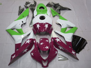 Best 2007-2008 Honda CBR600RR Motorcycle Fairings - White Green Maroon Red Stars Stripe UK