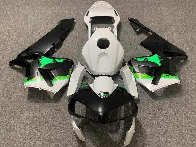 2003-2004 Honda CBR600RR Motorcycle Fairings - White Green Glossy Black Splatter UK