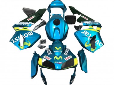 Best 2003-2004 Honda CBR600RR Motorcycle Fairings - Light Blue Yellow Green MoviStar UK