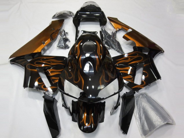 2003-2004 Honda CBR600RR Motorcycle Fairings - Glossy Black Orange Flame UK