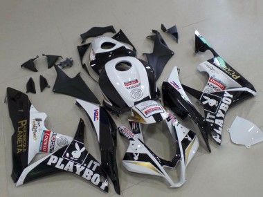 Best 2007-2008 Honda CBR600RR Motorcycle Fairings - White Gold Glossy Black PlayBoy UK