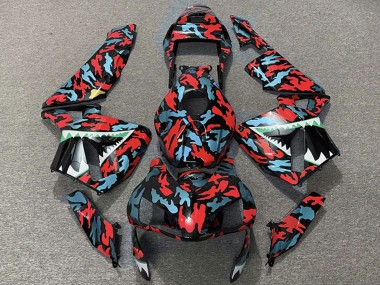 Best 2003-2004 Honda CBR600RR Motorcycle Fairings - Red Blue Camouflage Shark UK