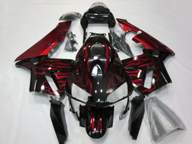 Best 2003-2004 Honda CBR600RR Motorcycle Fairings - Glossy Black Red Flame UK