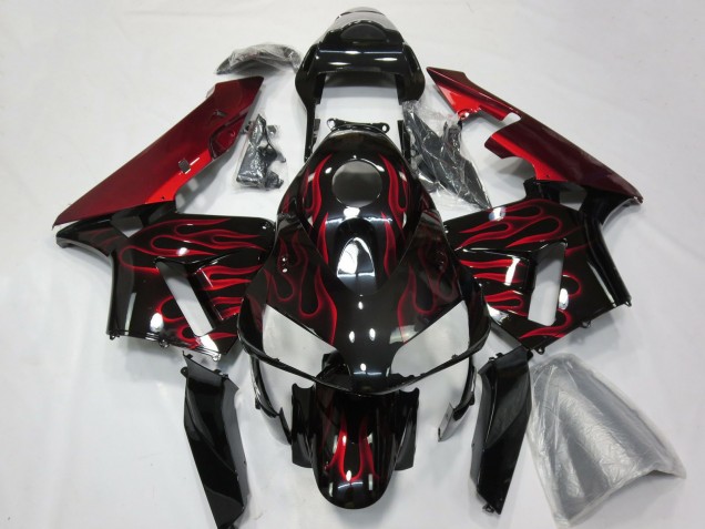 2003-2004 Honda CBR600RR Motorcycle Fairings - Glossy Black Red Flame UK