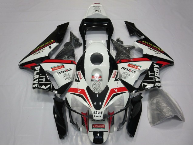 2003-2004 Honda CBR600RR Motorcycle Fairings - White Red Glossy Black Playboy UK