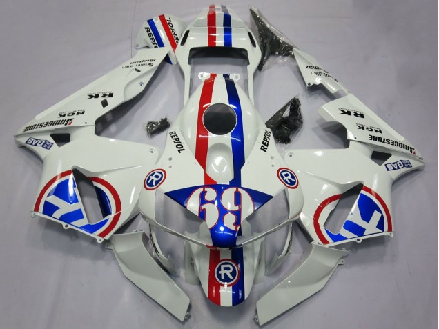 2003-2004 Honda CBR600RR Motorcycle Fairings - White Red Blue Repsol 69 UK