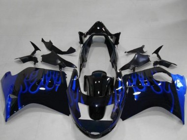 Best 1996-2007 Honda CBR1100XX Blackbird Motorcycle Fairings - Glossy Black Blue Flame UK