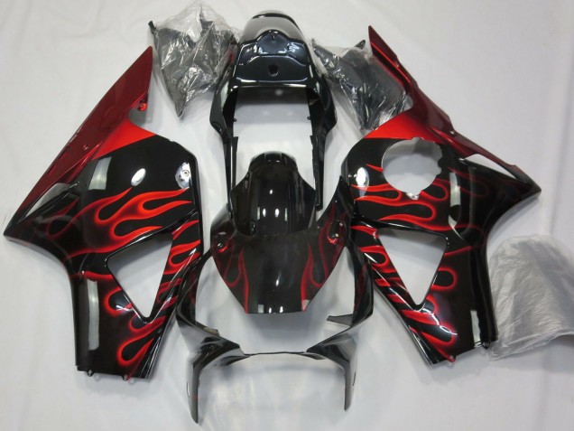 2002-2003 Honda CBR954RR Motorcycle Fairings - Glossy Black Red Flame UK