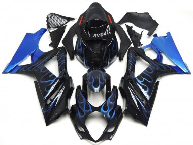 Best 2007-2008 Suzuki GSXR 1000 Motorcycle Fairings - Glossy Black Blue Flame UK