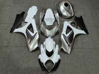 Best 2007-2008 Suzuki GSXR 1000 Motorcycle Fairings - White Silver Black UK