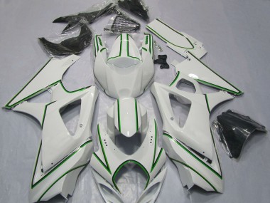 Best 2007-2008 Suzuki GSXR 1000 Motorcycle Fairings - Glossy White Green Pinstripe UK